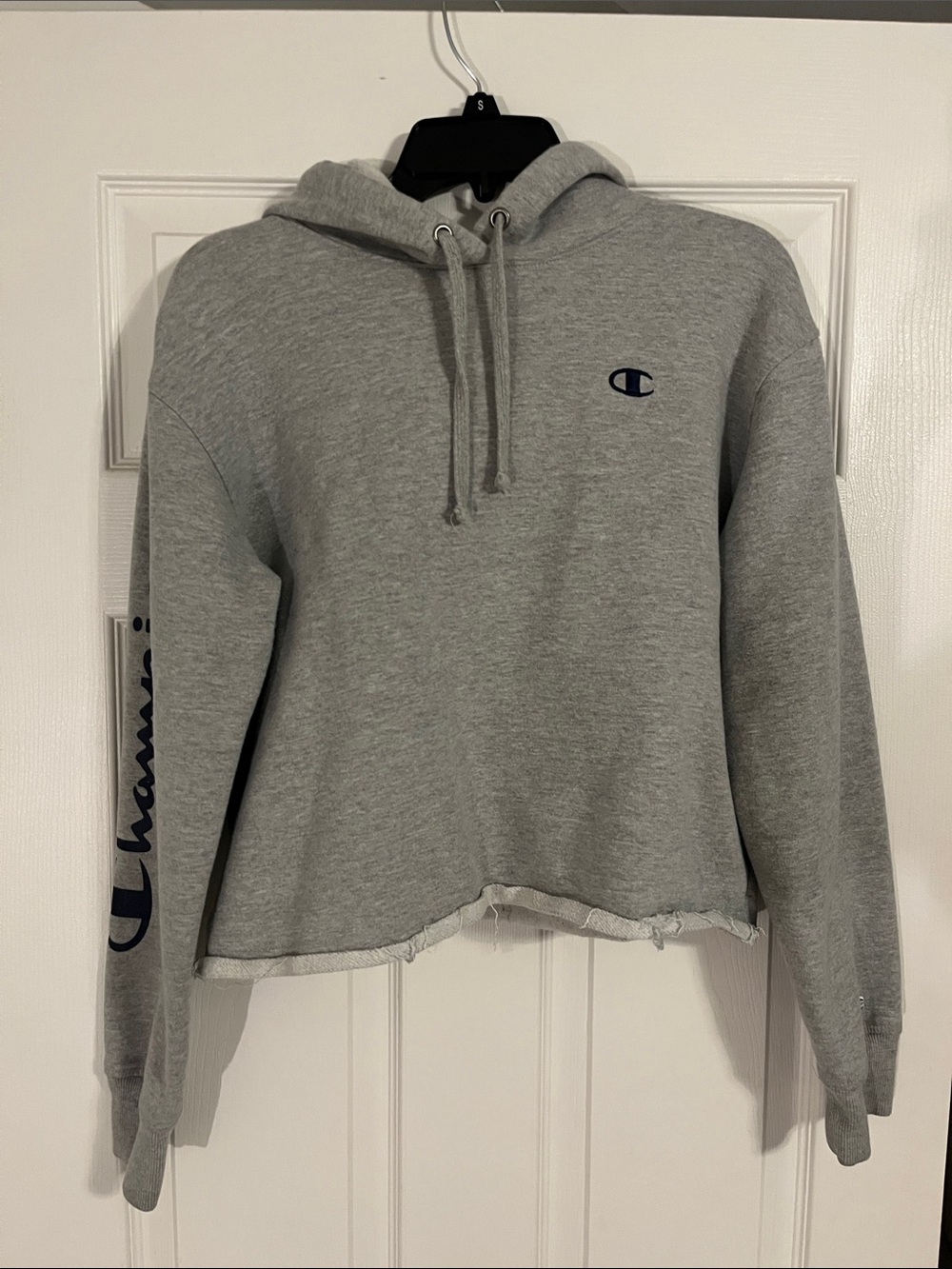 Champion Gray Cropped Crewneck Hoodie with Logo